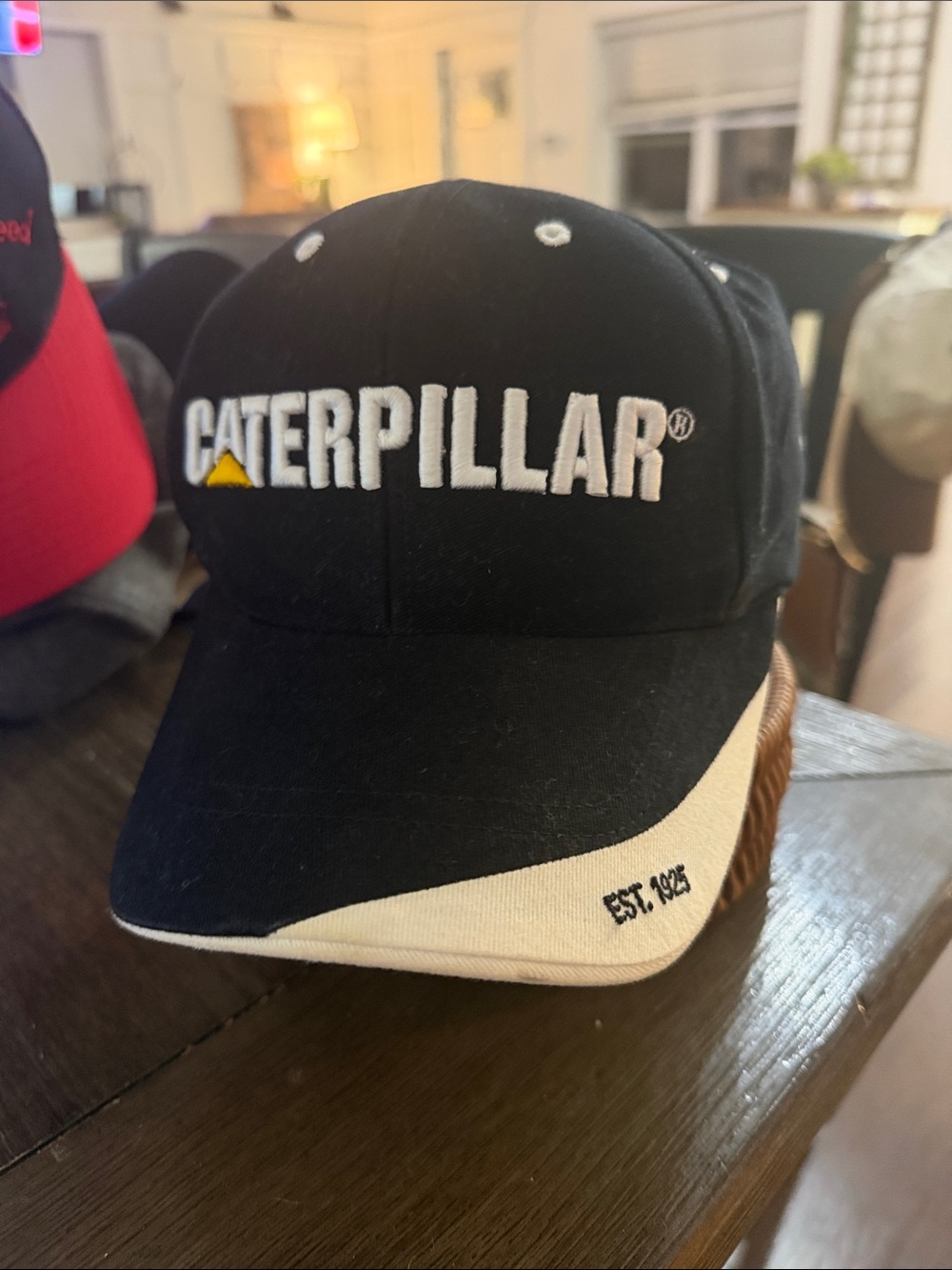Caterpillar Black and White Logo Cap with Yellow Accent